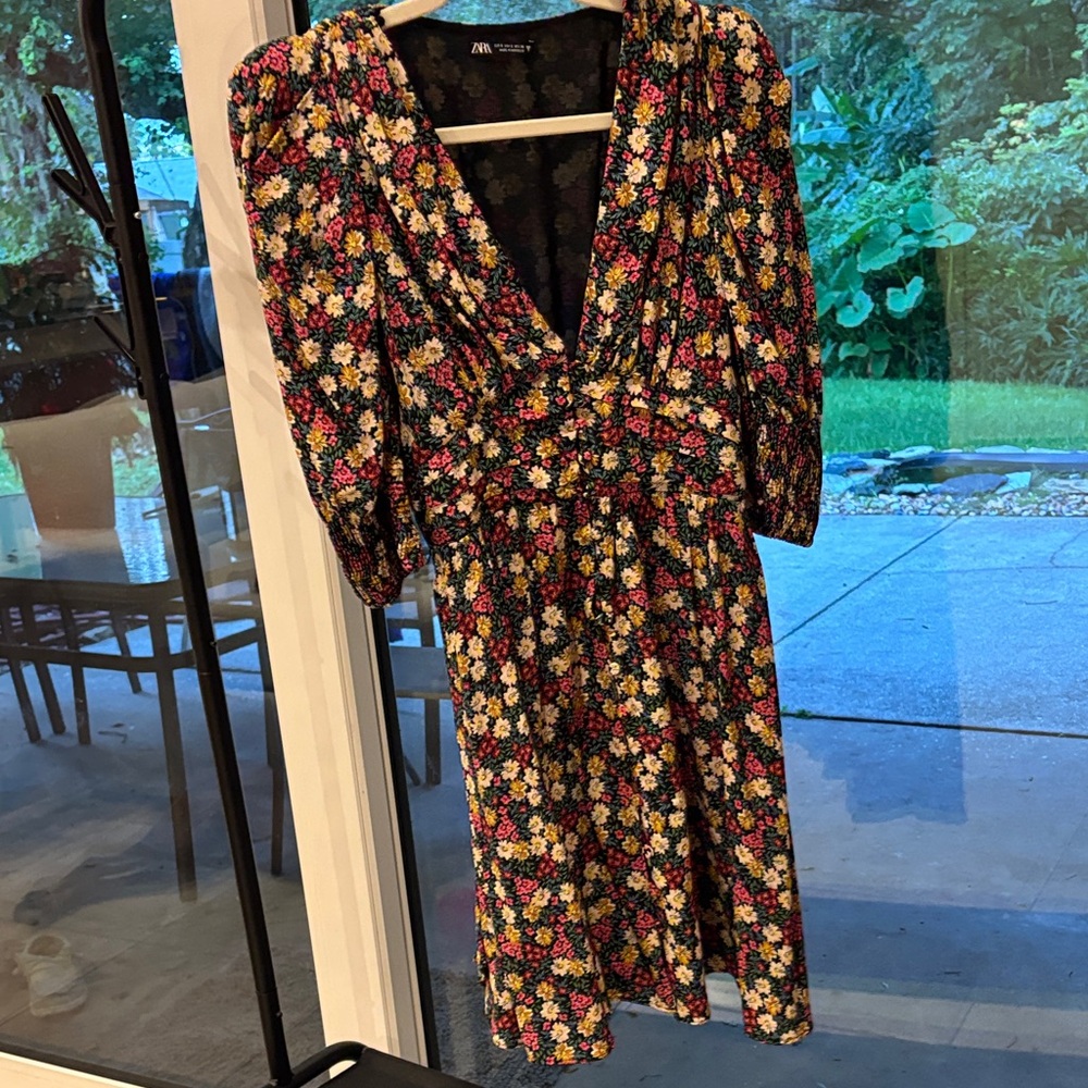 Zara Multicolor Floral Long Sleeve Dress